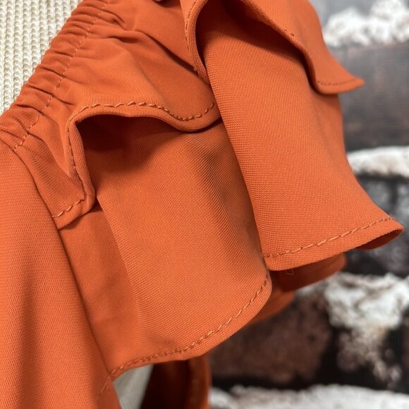 Mint Choco Just Right Rust Fit & Flare Dress Short Sleeve V-Neck Orange Size L - Picture 12 of 17